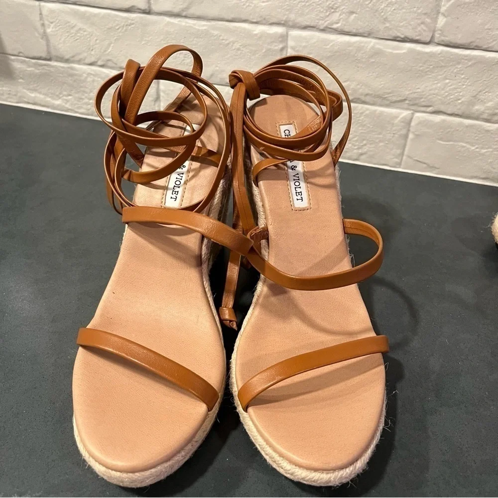 NWT Chelsea & Violet sz 8 Mriah brown leather strappy espadrille sandals